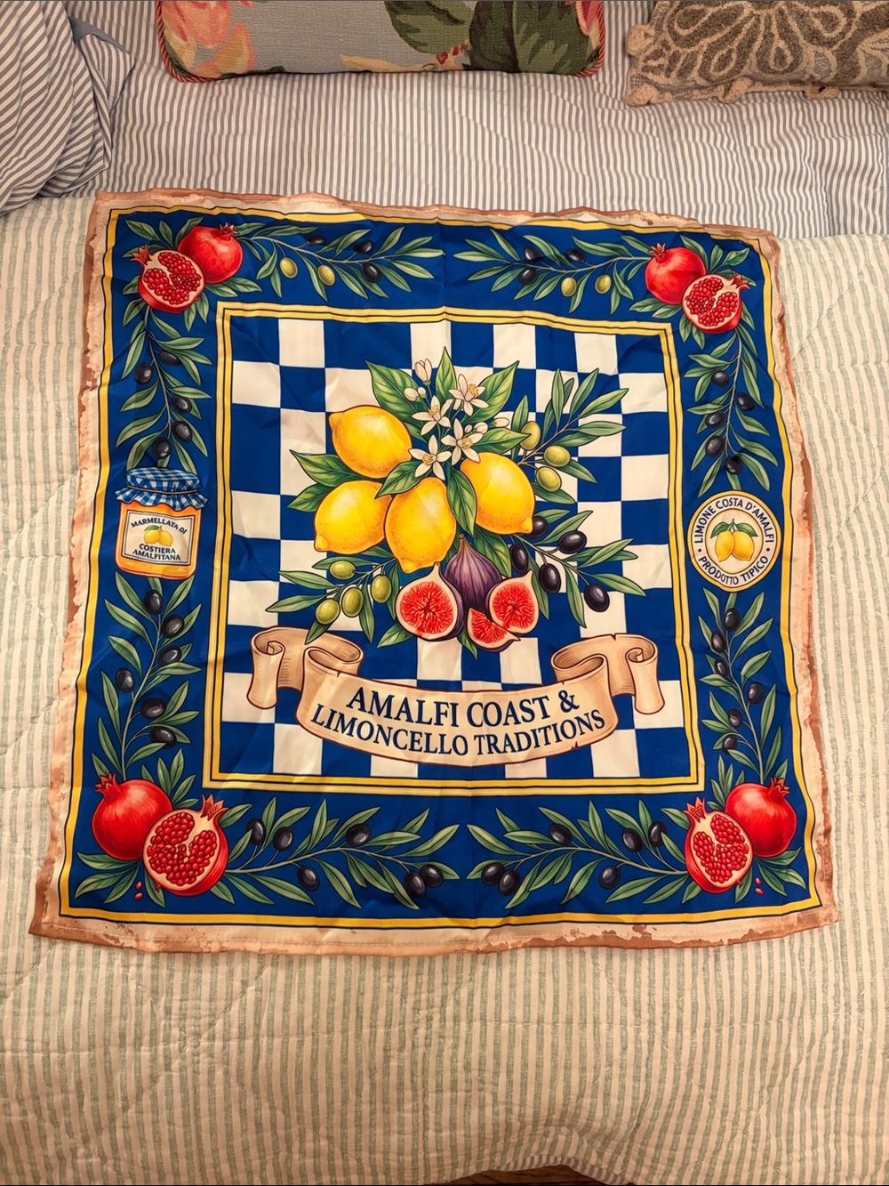 Amalfi Blue Yellow Limoncello Tradition silky Scarf